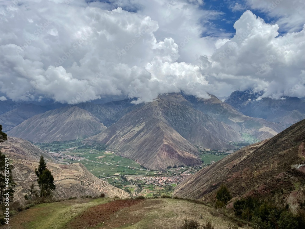 Picturesque valley between andean mountains in Cusco Department, Peru