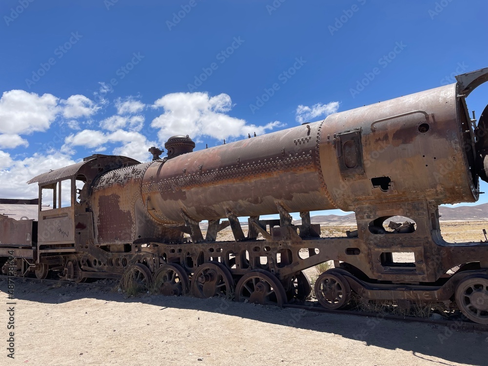Obraz premium Train Cemetery or Cementerio de Trenes in Uyuni, Bolivia 