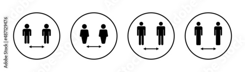 Social distance icons set. social distancing sign and symbol. self quarantine sign