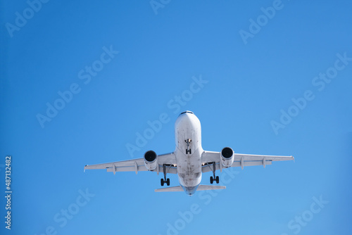 Close up of airplane in the blue sky