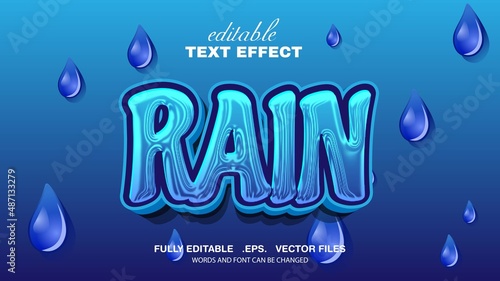 3d editable text effect rain theme premium vector