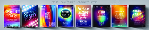 Set poster for night party.Flyer design template.Set flyer for dance club party.Concept design for banner.Layout invitation.Layout cover booklet.Abstract background.Vector wallpaper.Poster template.