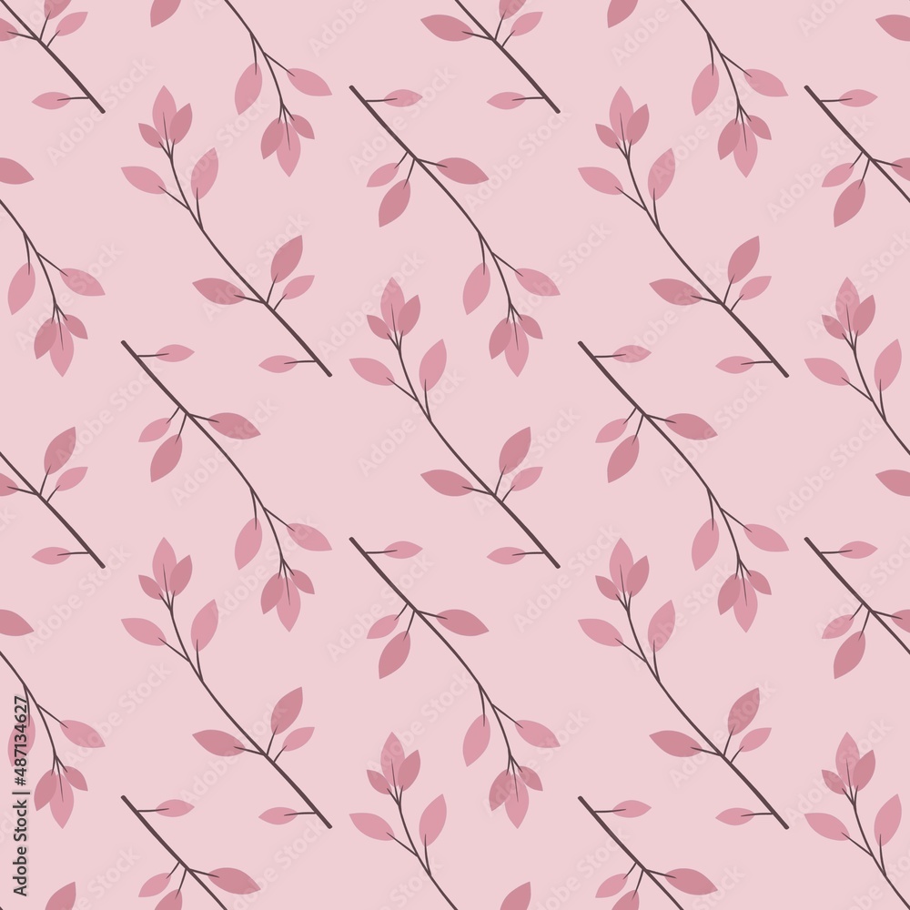 flower pattern - cute plant leaves on pink background