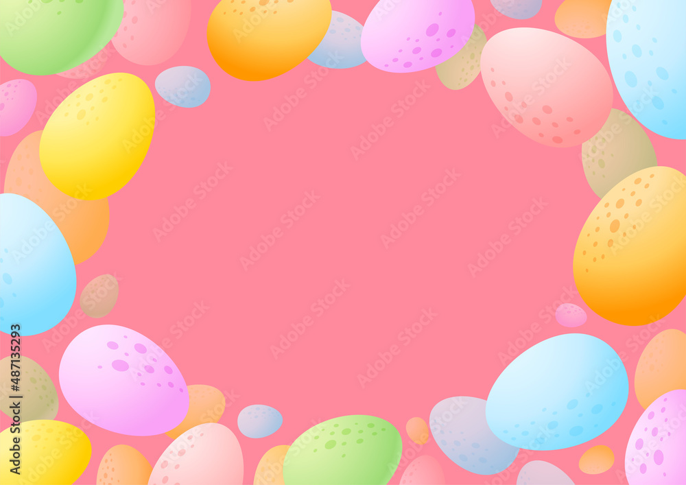 Easter background of eggs. Cartoon frame of colorful chocolate eggs on pink background. Vector 10 EPS. Easter background of eggs. Cartoon frame of colorful chocolate eggs on pink background. Vector 10 EPS.