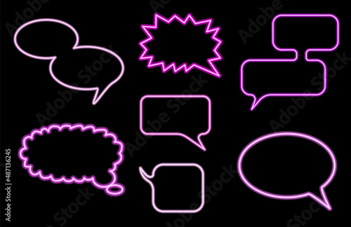 Set of neon dialogues for comics. Pink frames for text. Victor graphics.