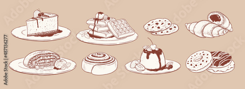 Vector illustration set of desserts and bakery