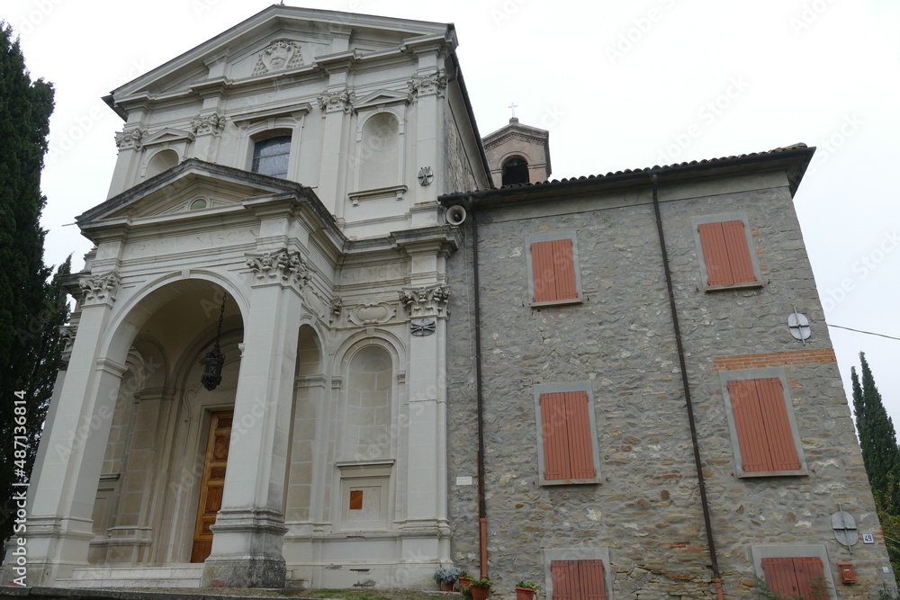the facade of the sanctuary of the Madonna del Monticino in Brisighella on a hill that dominates the village