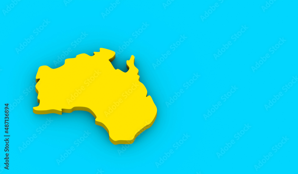 map of the mainland of Australia, yellow on a blue background.3 d rende