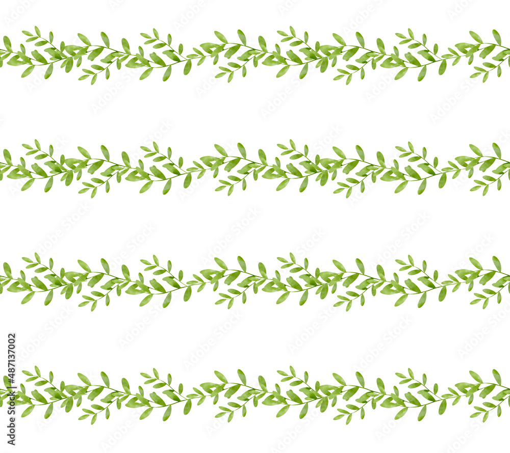 Foliage plant seamless pattern. Branch with leaves ornamental texture greenery botanical garden isolated