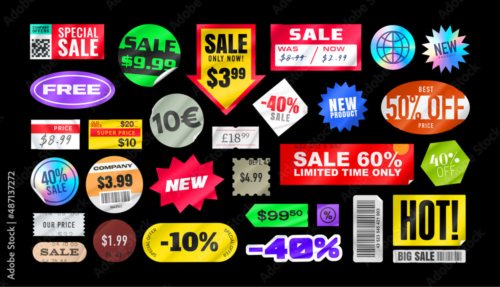 Vecteur Stock Sticker pack. Price stickers. Peeled Paper Stickers. Price  Tag. Isolated on black background | Adobe Stock