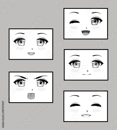 five girls faces anime © Jemastock