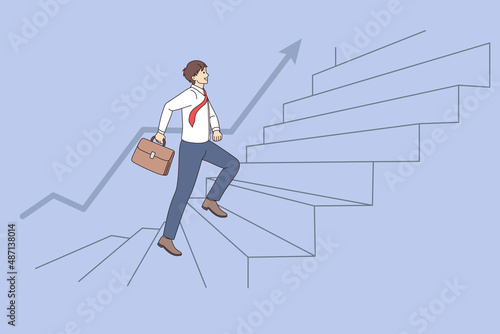 A man is climbing the career ladder. Vector illustration