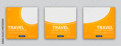 Travel agency social media post template design. Set of web banner, flyer or poster for travel agency. Digital advertising banner promotion.