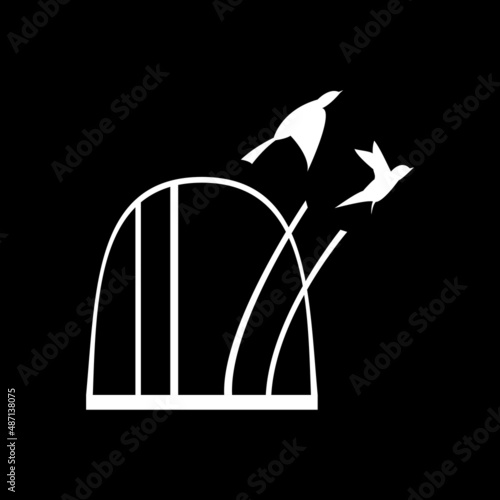 birds escape from the cage in black and white