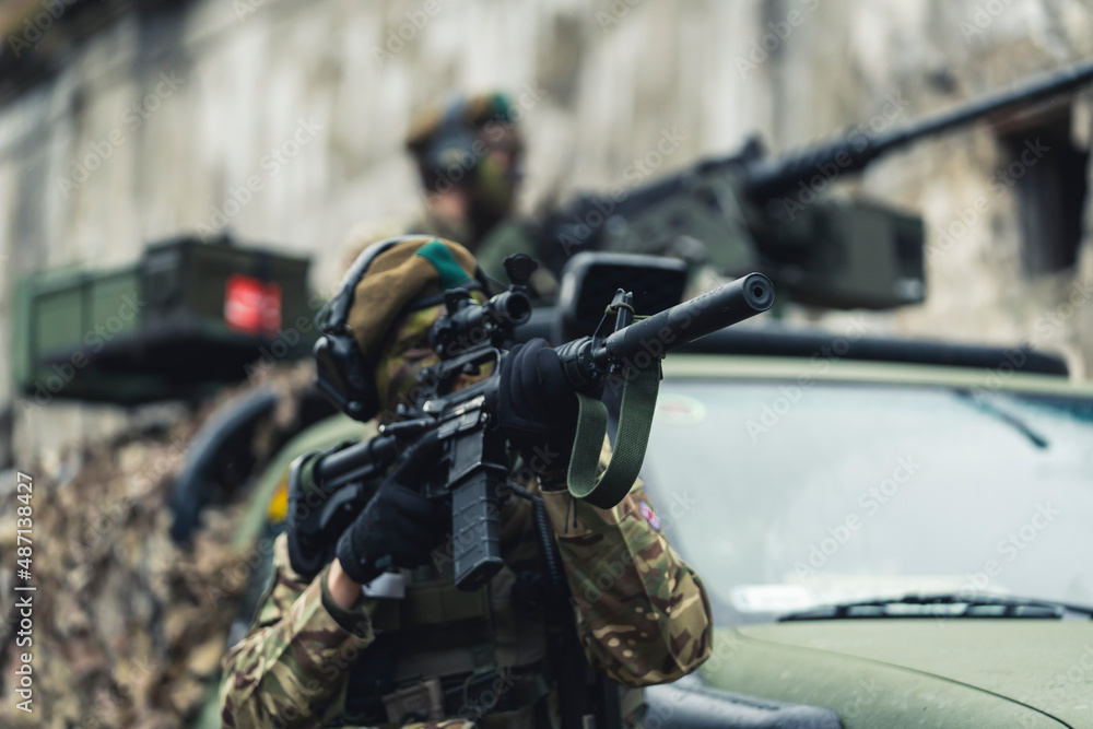 Passive firing looking for victims to rescue on battleground. High quality photo Passive firing looking for victims to rescue on battleground. High quality photo