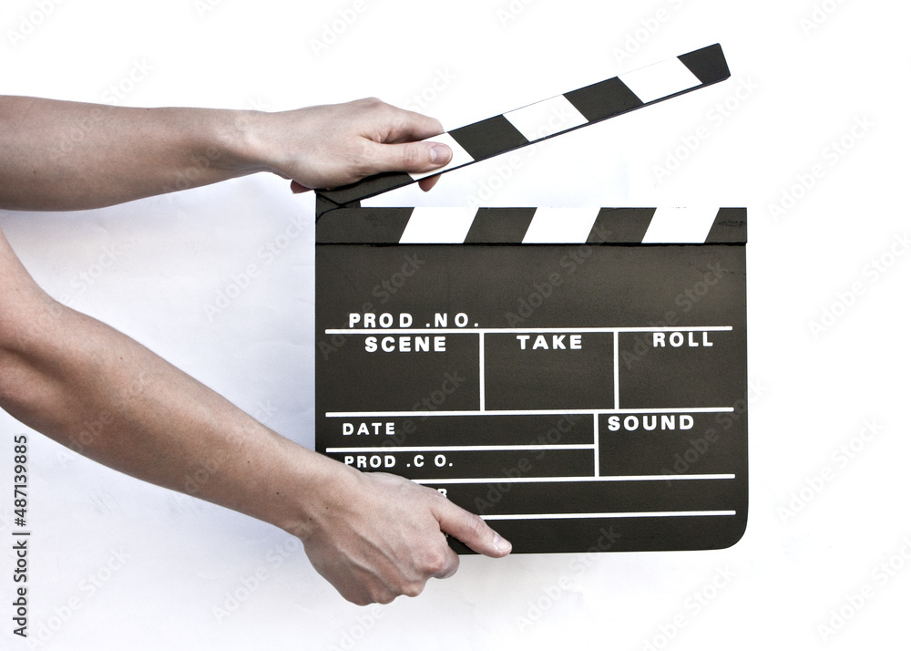 Fototapeta premium Regieklappe, Film, auf weißem Hintergrund