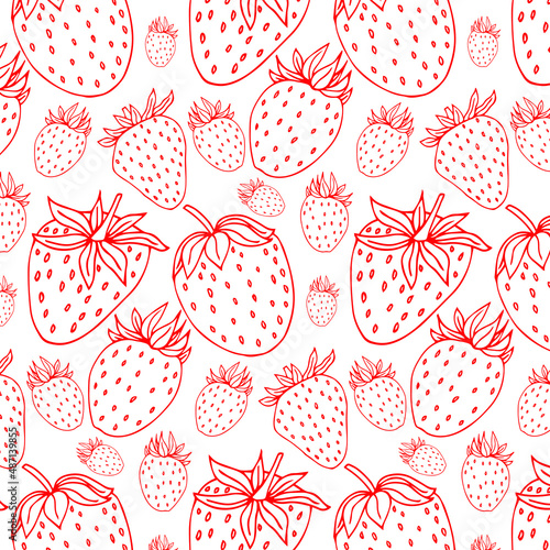 Seamless pattern with red strawberries on a whitebackground
