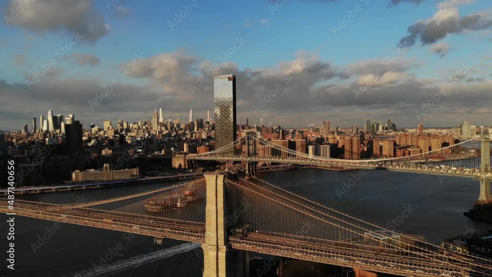 New York City Aerial Skyline 4K Drone at Brooklyn Bridge during Sunset New York City Aerial Skyline 4K Drone at Brooklyn Bridge during Sunset