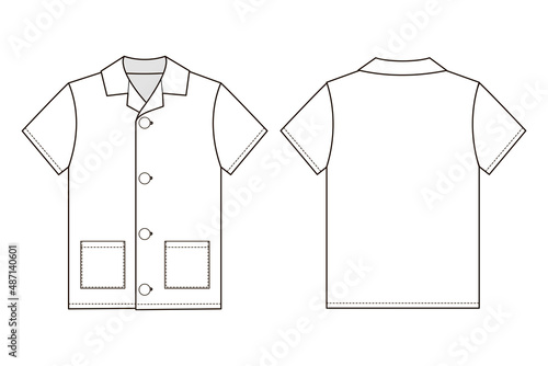 Fashion technical drawing of camp-collar shirt for boys. Pajama shirt sketch