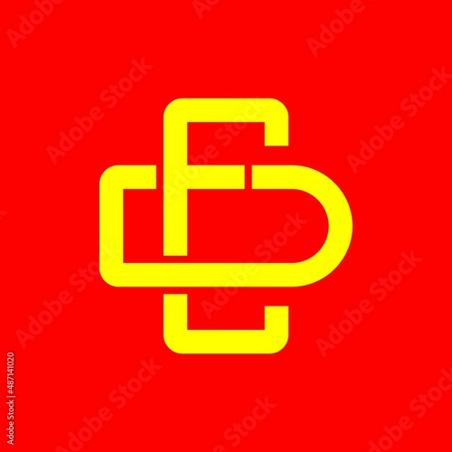 DE, ED, monogram logo overlapping, golden yellow color on a red background