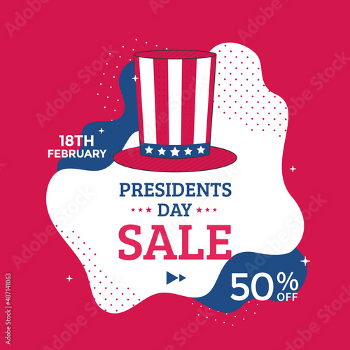 Presidents day sale poster design with a red hat. Vector