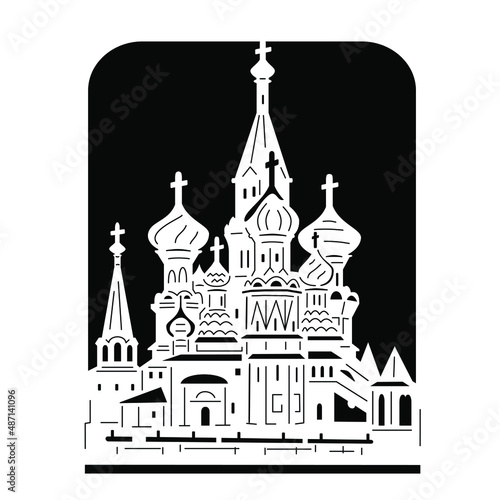 Black and white image. The silhouette of ancient cities.
 Drawing for stencil, printing, laser cutting.
