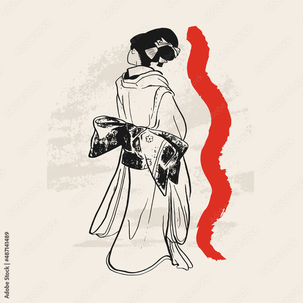 Obraz premium Traditional Japanese vector illustration. Traditional of Japan. Asian concept. Vintage art. Design for posters, book covers, brochures, flyers.
