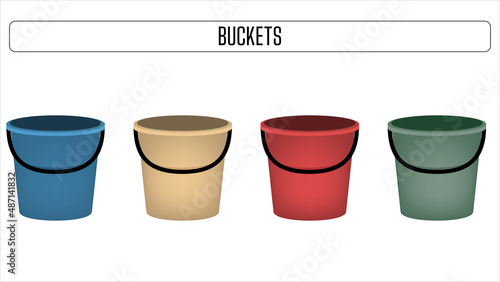 Empty bucket object set vector illustration on white background.