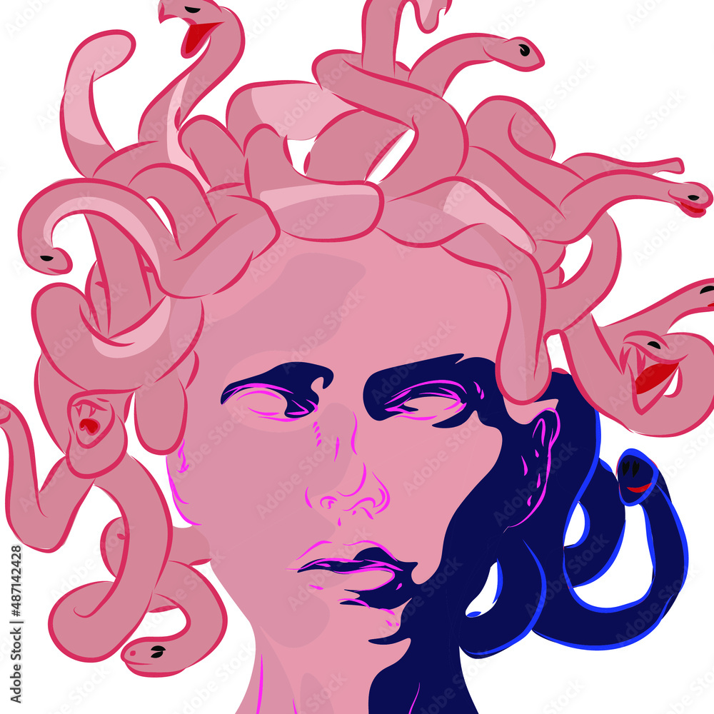 Medusa head with snakes greek myth creature pop art retro vector ...