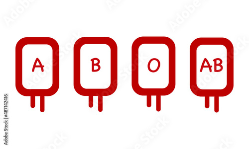 Pack Red Blood Cell of 4 ABO Blood Group on White Background