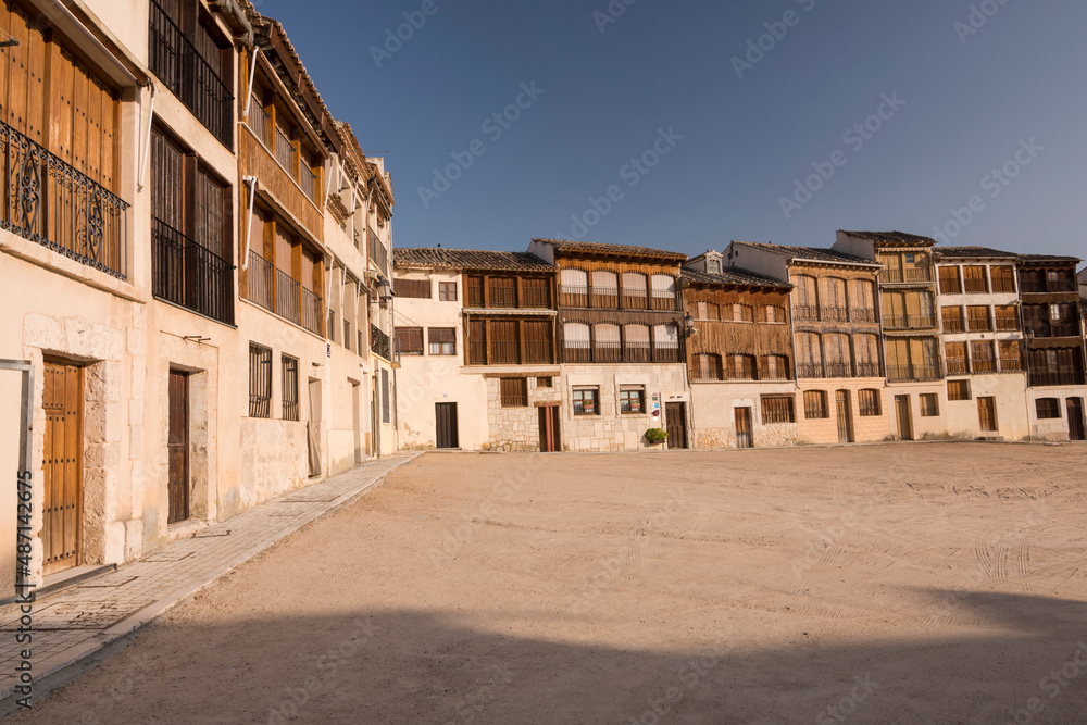 El Coso square, Peñafiel, Valladolid. Old facades. Castile. Spain