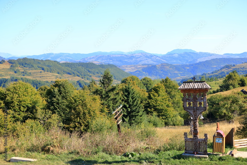 Obraz premium Beautiful fairytale landscape of setref pass in North Romania between maramures and bistrita nasaud during sunny autumn day