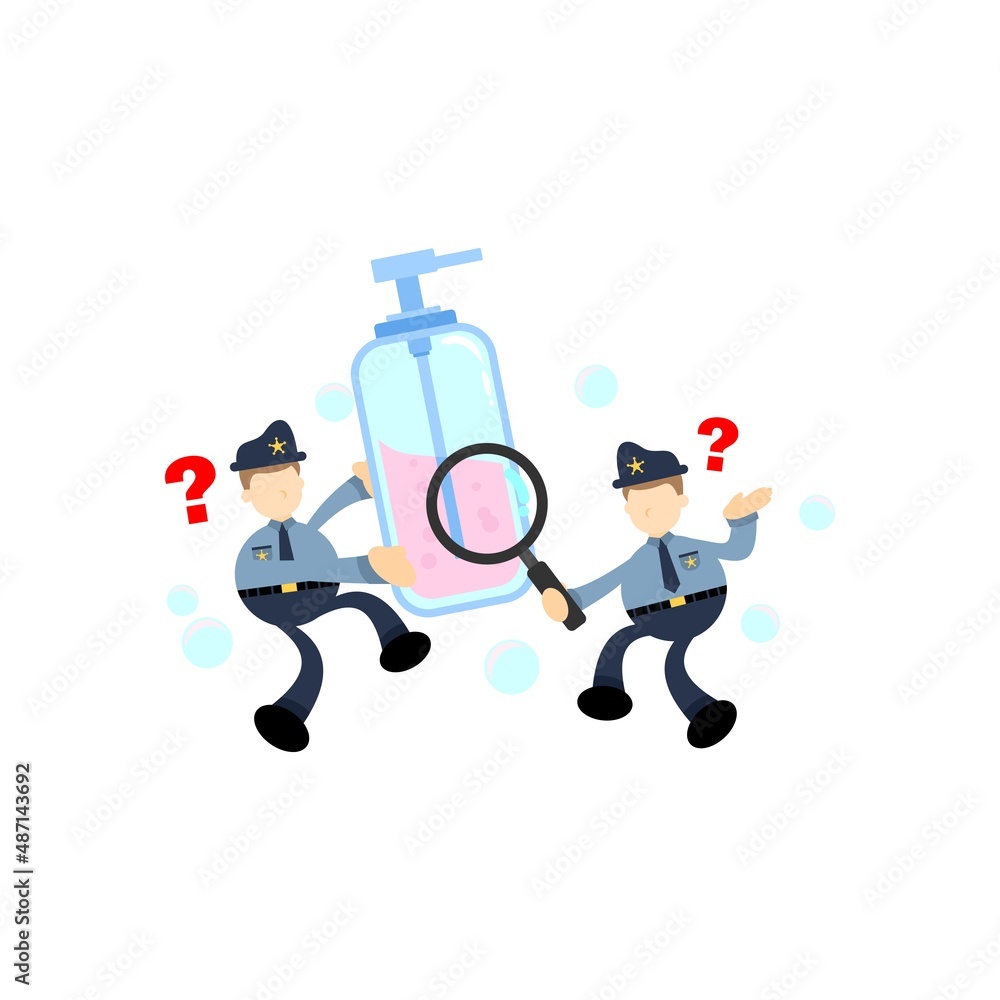 Fototapeta premium police and soap sanitizer hygene cartoon flat design illustration