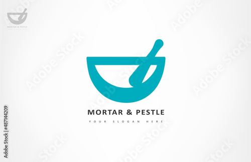 Mortar and Pestle logo vector crushing and grinding tool