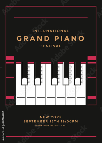 Grand Piano concert poster design. Piano keys. Music festival cover. Vector illustration