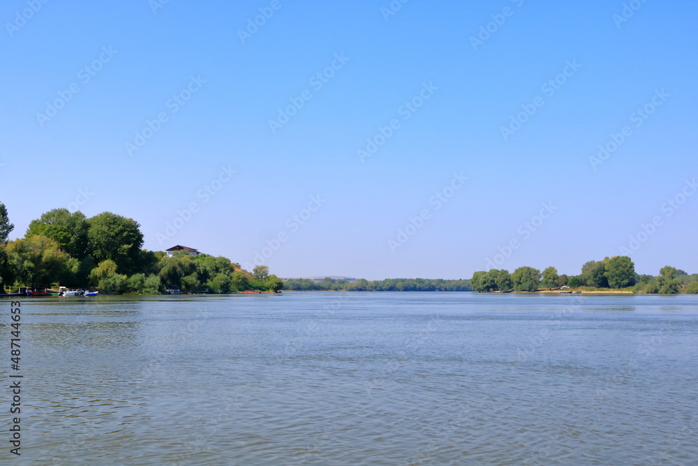 wide channel landscape in the Danube Delta, Romania, Europe