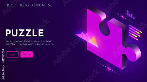 Jigsaw puzzle landing page template. Solution concept.