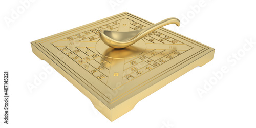 compass of ancient china, gold compass isolated on white background. 3D rendering. 3D illustration.