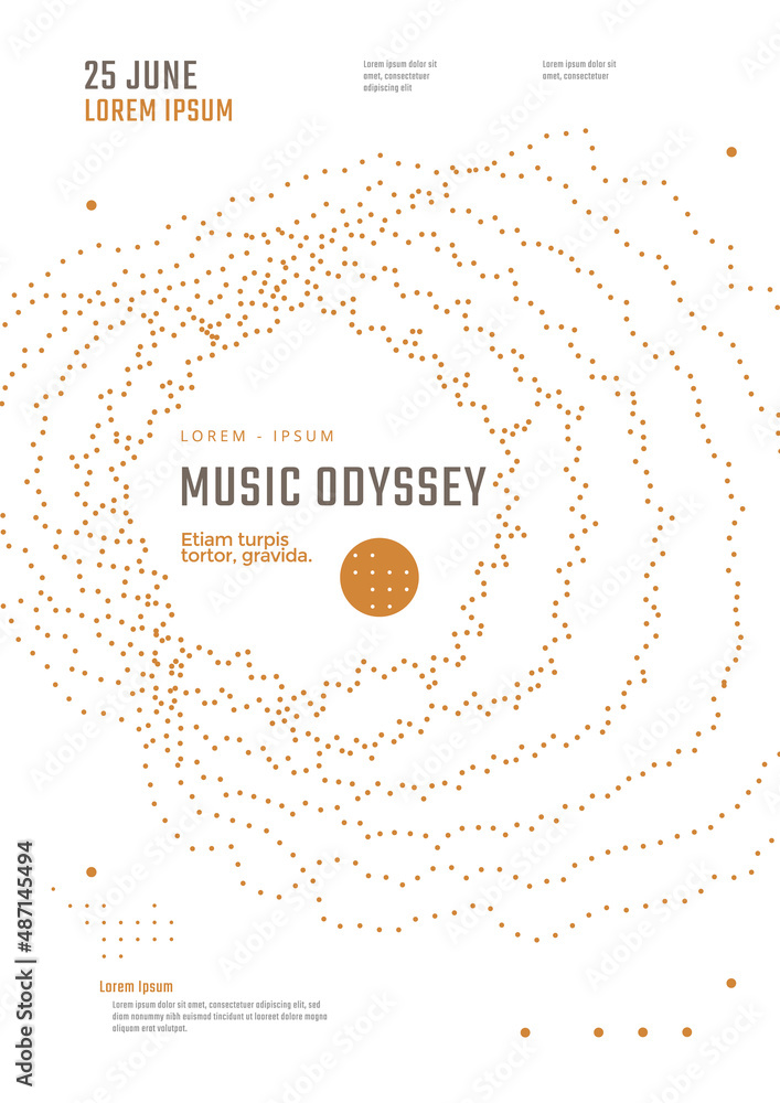 Obraz premium Music Odyssey festival poster design with wavy dots line art style. Classical or electronic sound concert flyer.