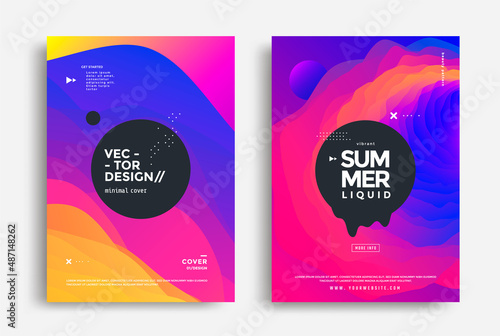 Summer wavy geometric poster design. Fluid color banner. Trendy gradient shapes composition. Dynamic gradients waves background.