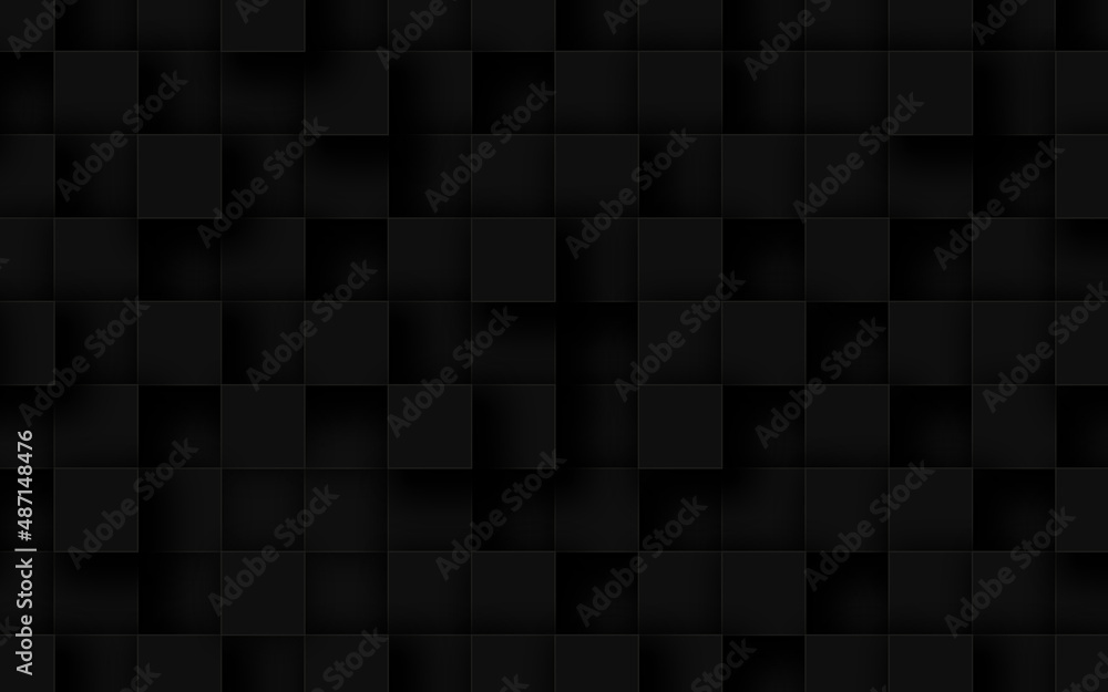 Futuristic, High Tech, dark background, with a rectangular block structure. 3D rectangle tile pattern. 3D render. Minimalistic black 3d cubes geometric background.