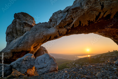 
Natural arch in Provence at sunrise