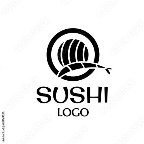 vector image shrimp roll logo template. minimalistic design black silhouette. sushi icon. illustration isolated vector sign symbol. Japanese traditional cuisine, tasty food sign. asian sushi bar