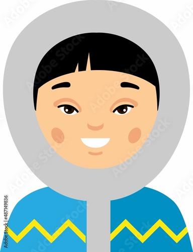 Vector illustration of avatar eskimo children, boy, people. Set of eskimo man dressed in national costumes