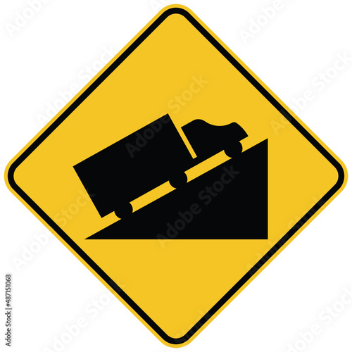 steep hill road signs yellow and black
