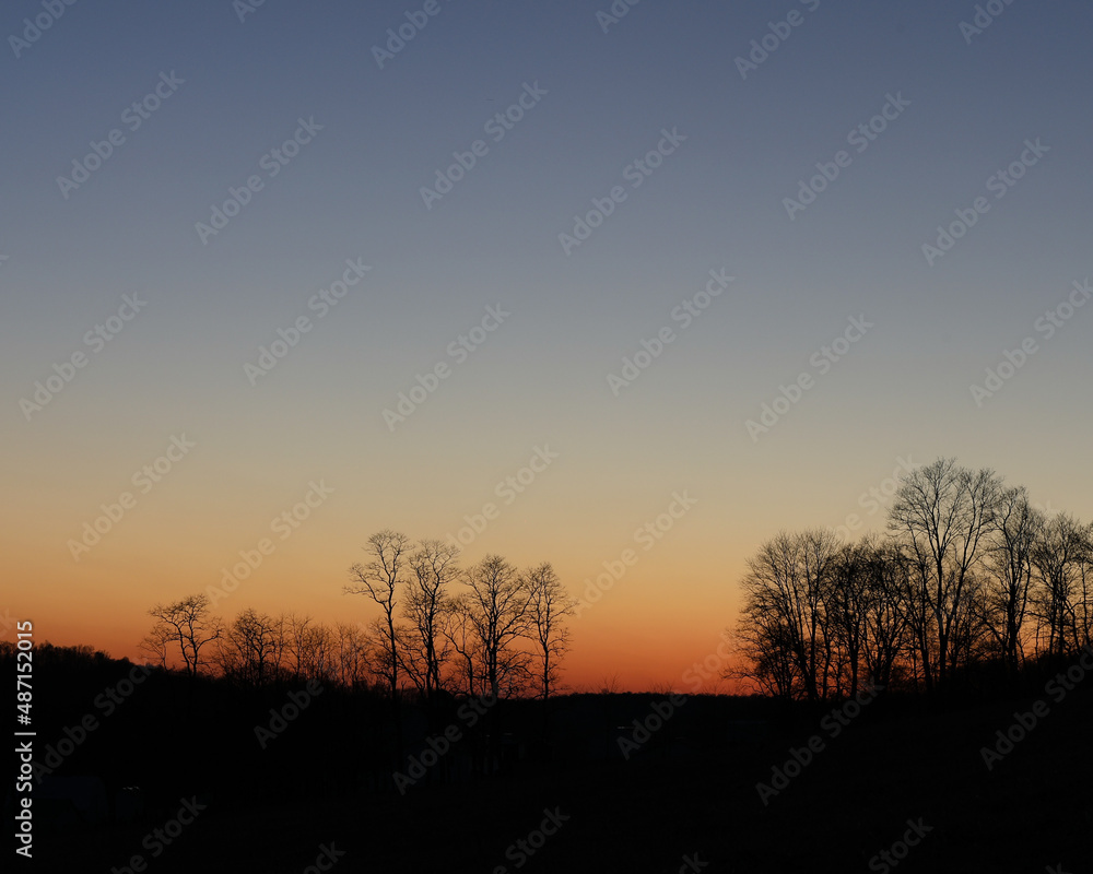 Cloudless Sunset with Silhouettes of Trees | Dusk in Ohio's Amish Country Cloudless Sunset with Silhouettes of Trees | Dusk in Ohio's Amish Country
