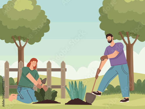 two gardeners workers characters