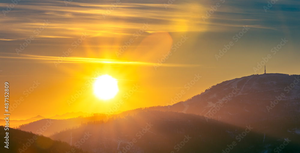 Beautiful morning dawn panorama mountains sunrise