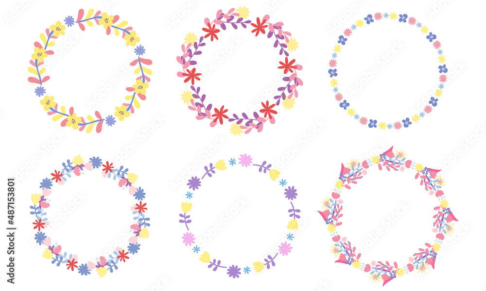 Doodle flower wreaths vector collection.