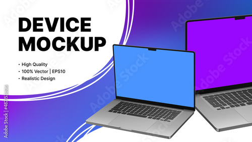 Creative Banner Template with Two Blank Laptop Models. Vector illustration